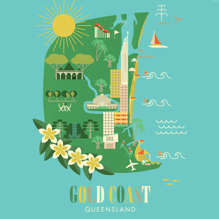 Gold Coast illustration for Tourism & events Queensland.