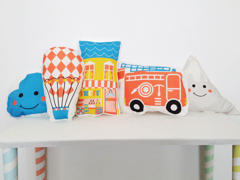 Illustrations for childrens textile collection, Tinytown softies.