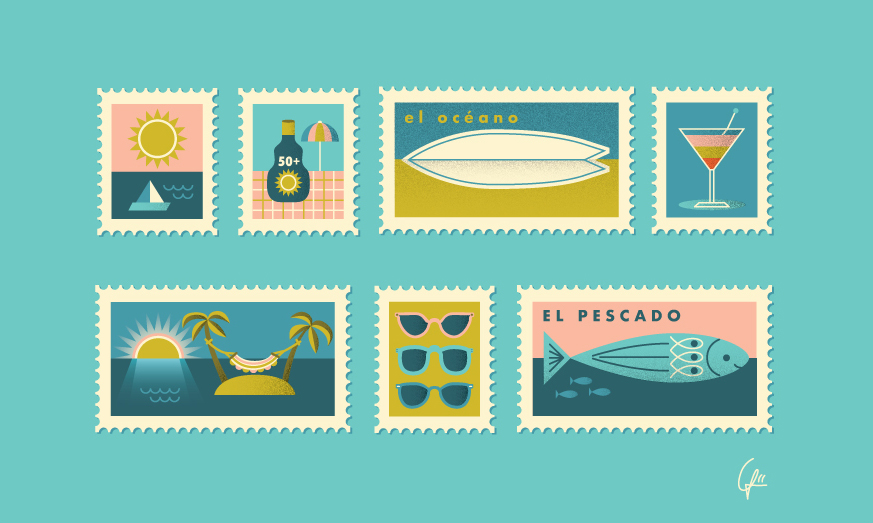 Linda-Fahrlin-illustration-holiday-travel-beach-stamps